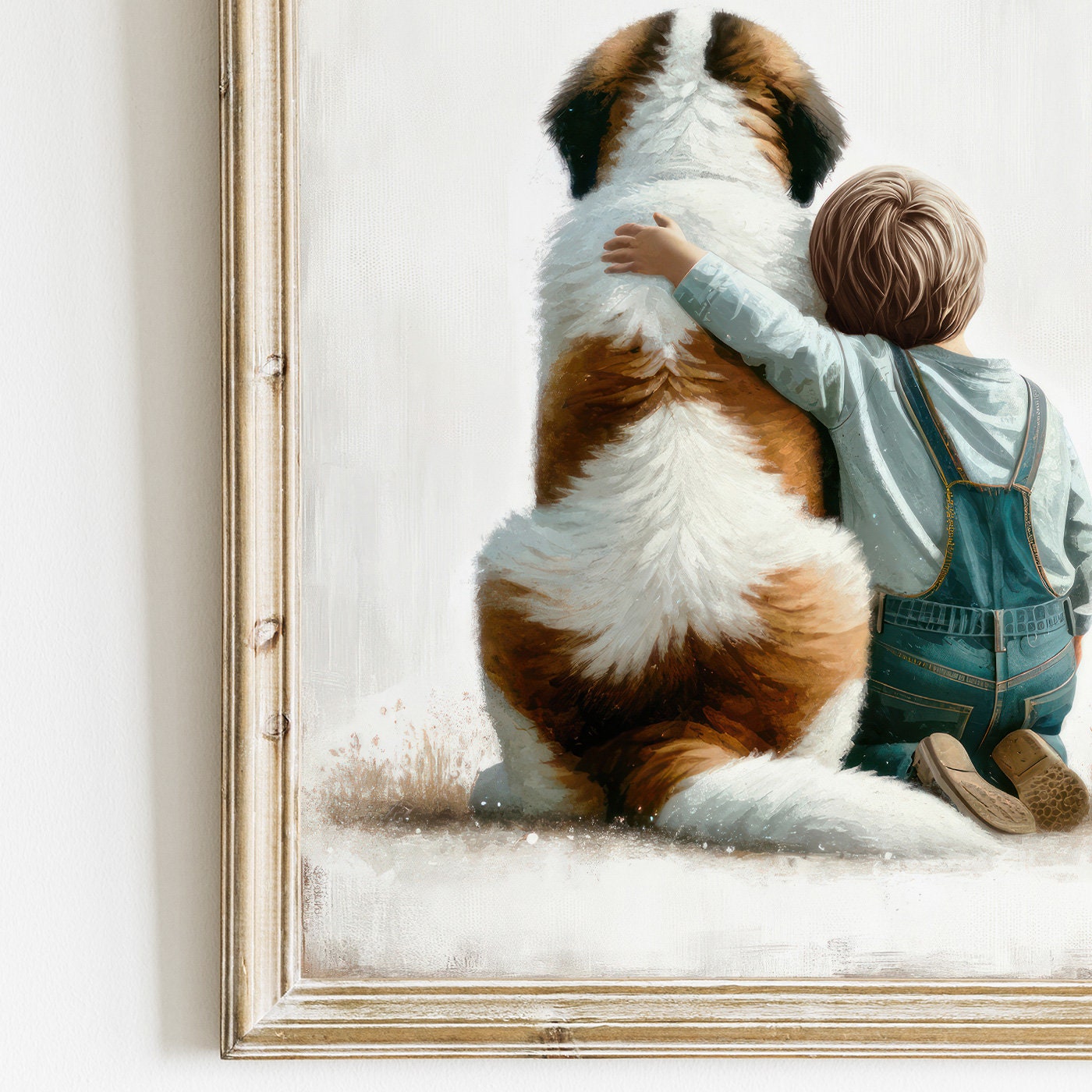 Saint Bernard Dog Print, Saint Bernard Nursery Decor, Boy and Dog Art Print, Dog Nursery Art, Dog Decor for Kids, Printable Kids Wall Art