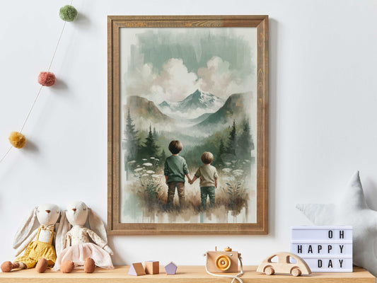 Brothers Room Print, Boys Adventure Art, Boys Room Wall Art, Nature Wall Art Kids, Rustic Nursery, Printable Mountain Nursery Decor