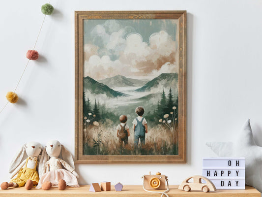 Brothers Room Decor, Boys Adventure Print, Boys Room Wall Art, Nature Wall Art Kids, Rustic Nursery, Printable Mountain Nursery Decor