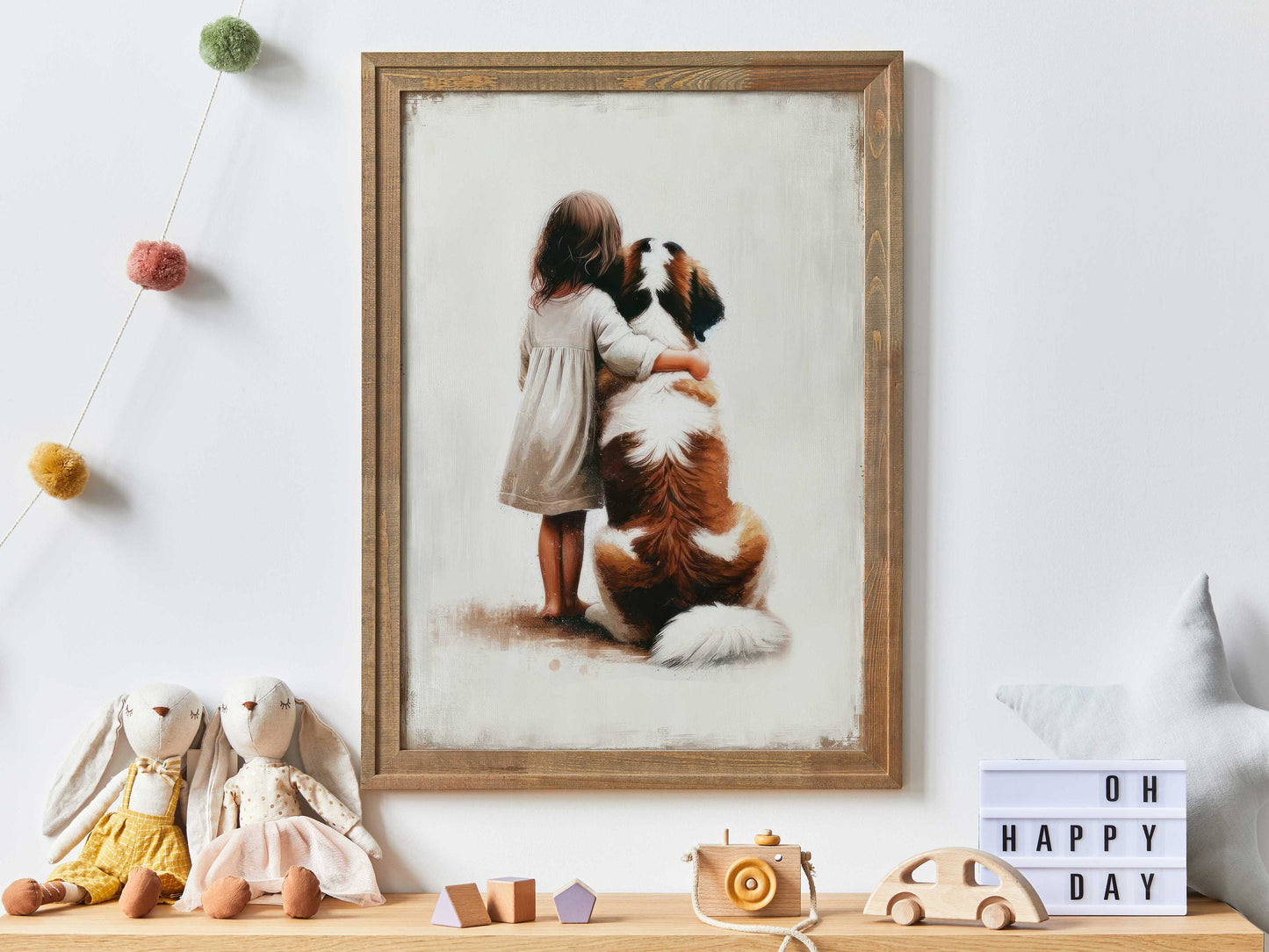 Saint Bernard Print, Dog Nursery Decor, Girl and Dog Art, Girls Room Dog Decor, St. Bernard Painting, Cute Animal Art, PRINTABLE Dog Art