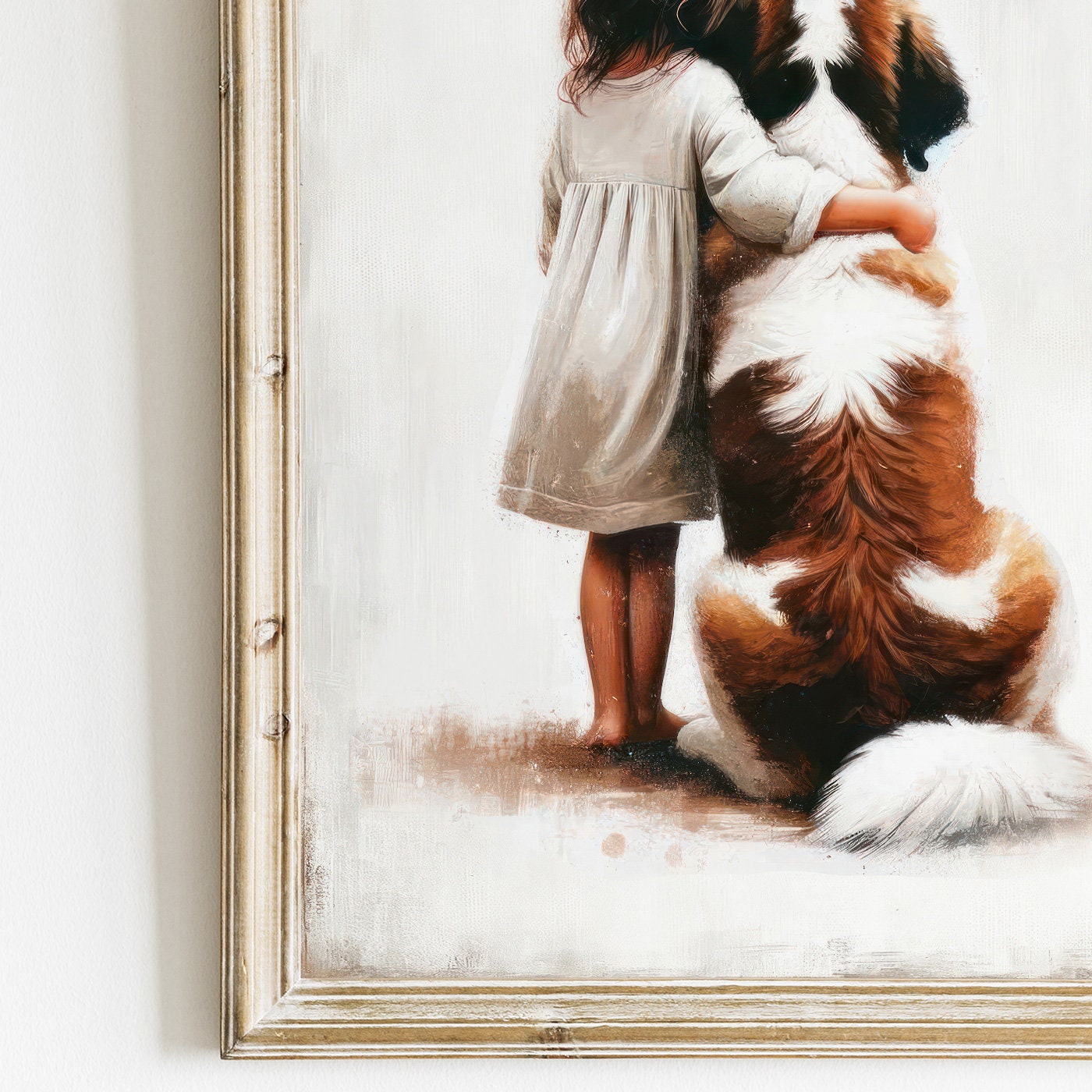 Saint Bernard Print, Dog Nursery Decor, Girl and Dog Art, Girls Room Dog Decor, St. Bernard Painting, Cute Animal Art, PRINTABLE Dog Art