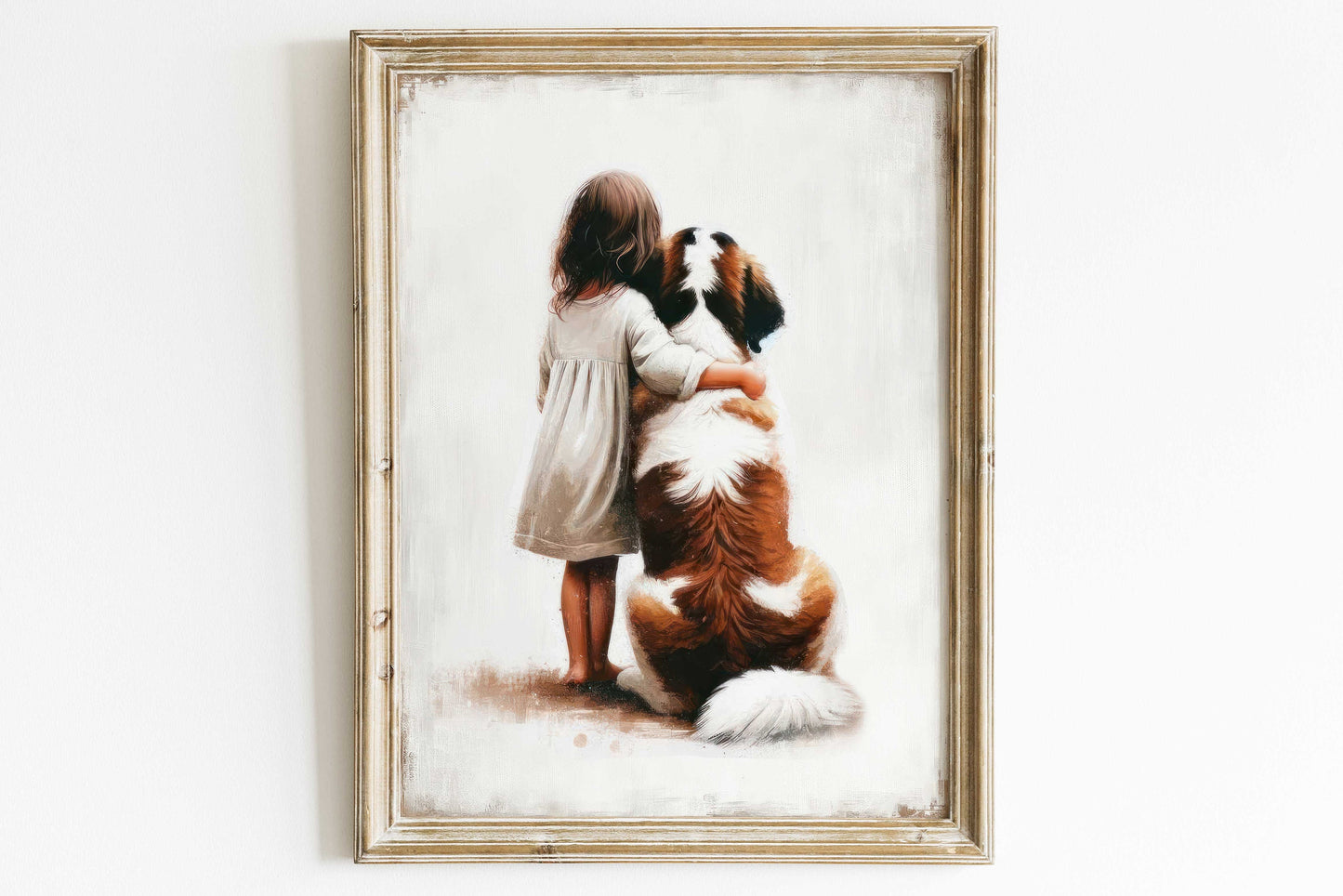 Saint Bernard Print, Dog Nursery Decor, Girl and Dog Art, Girls Room Dog Decor, St. Bernard Painting, Cute Animal Art, PRINTABLE Dog Art