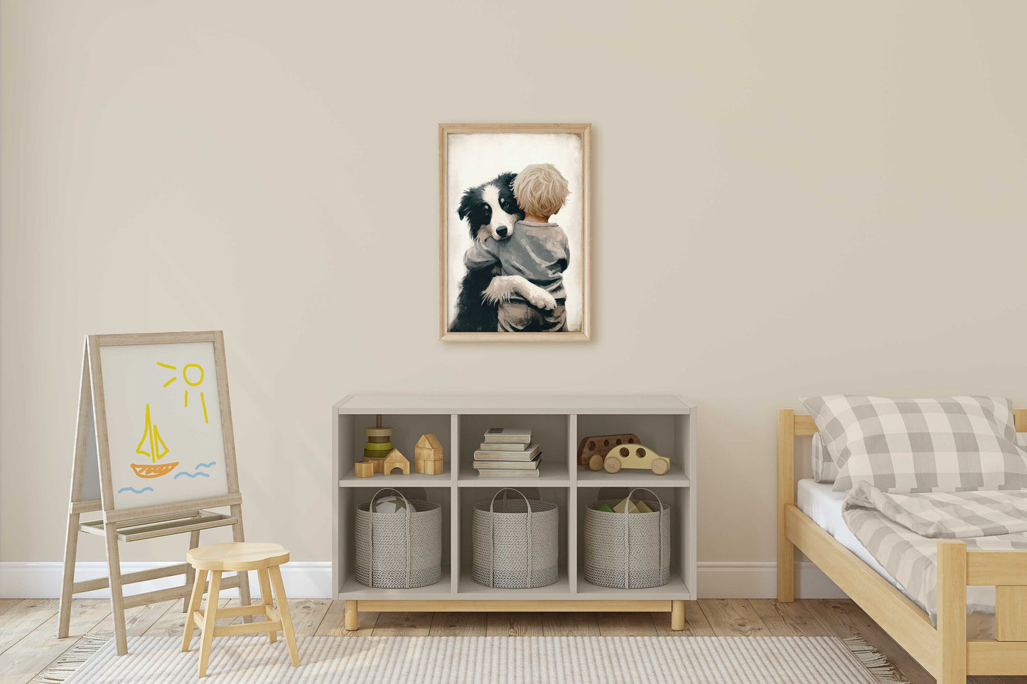 Border Collie Art, Border Collie Nursery Decor, Boy & Dog Art Print, Dog Nursery Art, Puppy Nursery Print, Printable Dog Decor for Kids