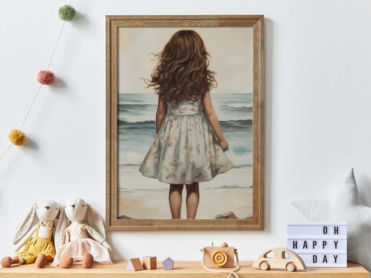 Beach Nursery Decor, Girl on a Beach, Ocean Nursery, Girl Adventure Wall Art, Girly Wall Art, Girl Bedroom Art, PRINTABLE Girl Wall Art