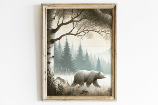 Bear Print, Bear Wall Decor, Forest Wall Decor, Rustic Nature Print, Vintage Animal Print, Forest Animal Painting, Printable Forest Art