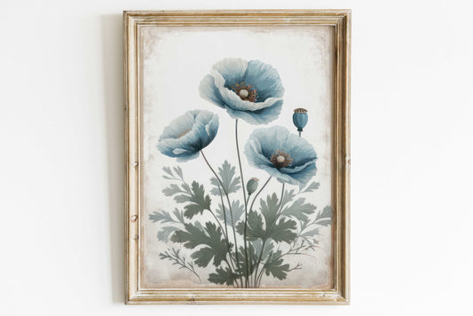 Blue Himalayan Poppy Flowers, Poppy Flower Paintings, Set of Two, Blue Flower Wall Decor, Printable Floral Art, PRINTABLE Flower Art