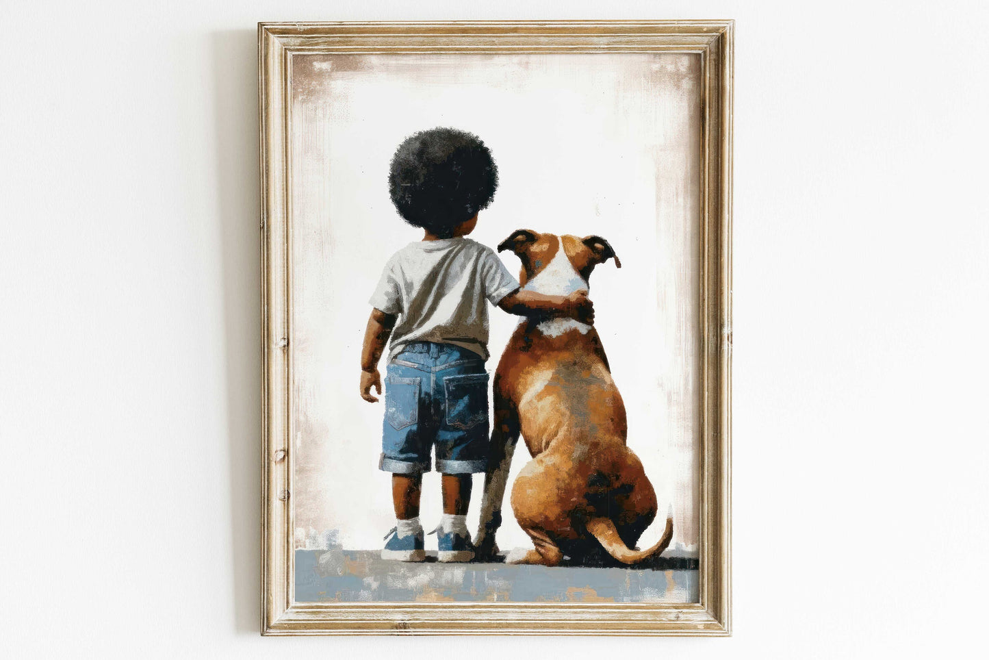 American Staffordshire Terrier Nursery Art, Boy & Dog Art Print, Black Boy Art, Pitbull Nursery Art, Afro-American Boy Art,Printable Dog Art