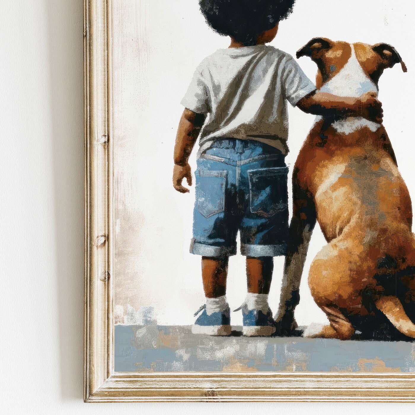 American Staffordshire Terrier Nursery Art, Boy & Dog Art Print, Black Boy Art, Pitbull Nursery Art, Afro-American Boy Art,Printable Dog Art