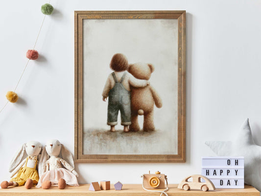 Teddy Bear Nursery Print, Girls Room Decor, Girl and Teddybear, Rustic Nursery Art, Cute Girl's Bedroom Art, PRINTABLE Kids Wall Art