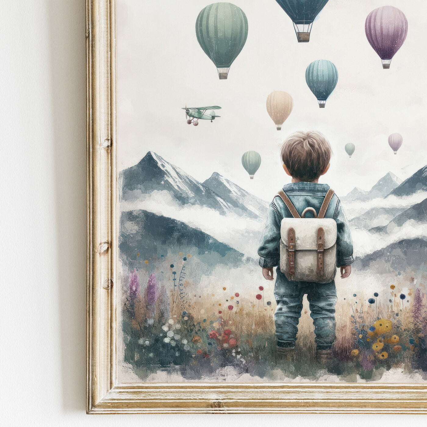 Boy Adventure Nursery Decor, Hot Air Balloons & Airplanes, Mountain Nursery Print, Adventure Awaits, Boys Room Decor, Printable Art for Boys