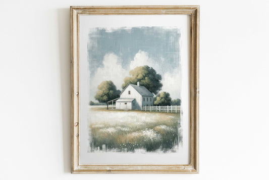 Countryside Wall Art, Vintage House Print, Farmhouse Painting, Country Cottage Art, Country Home Decor, Rustic Fall Home Decor,Printable Art