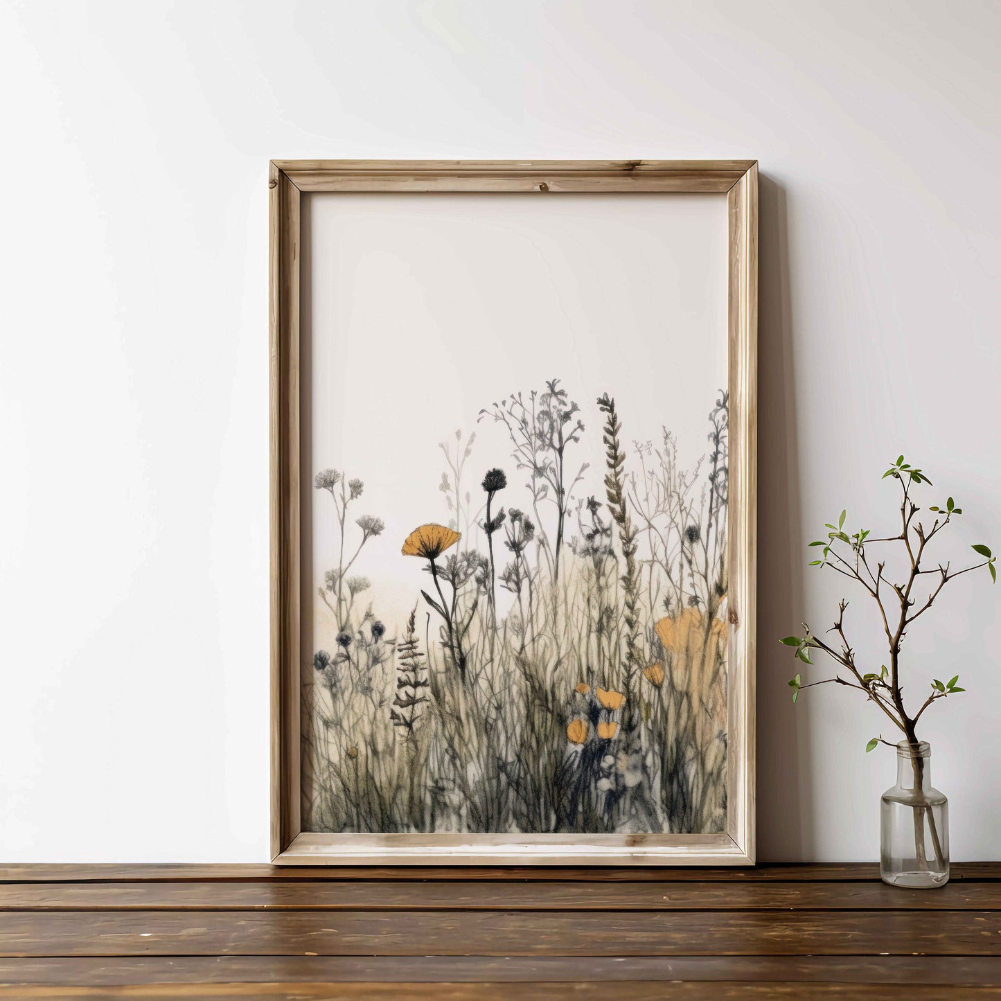 Wildflower Art Print, Rustic Floral Wall Art, Vintage Botanical Art, Nursery Flower Wall Art, Wildflower Field Art,PRINTABLE Flower Wall Art