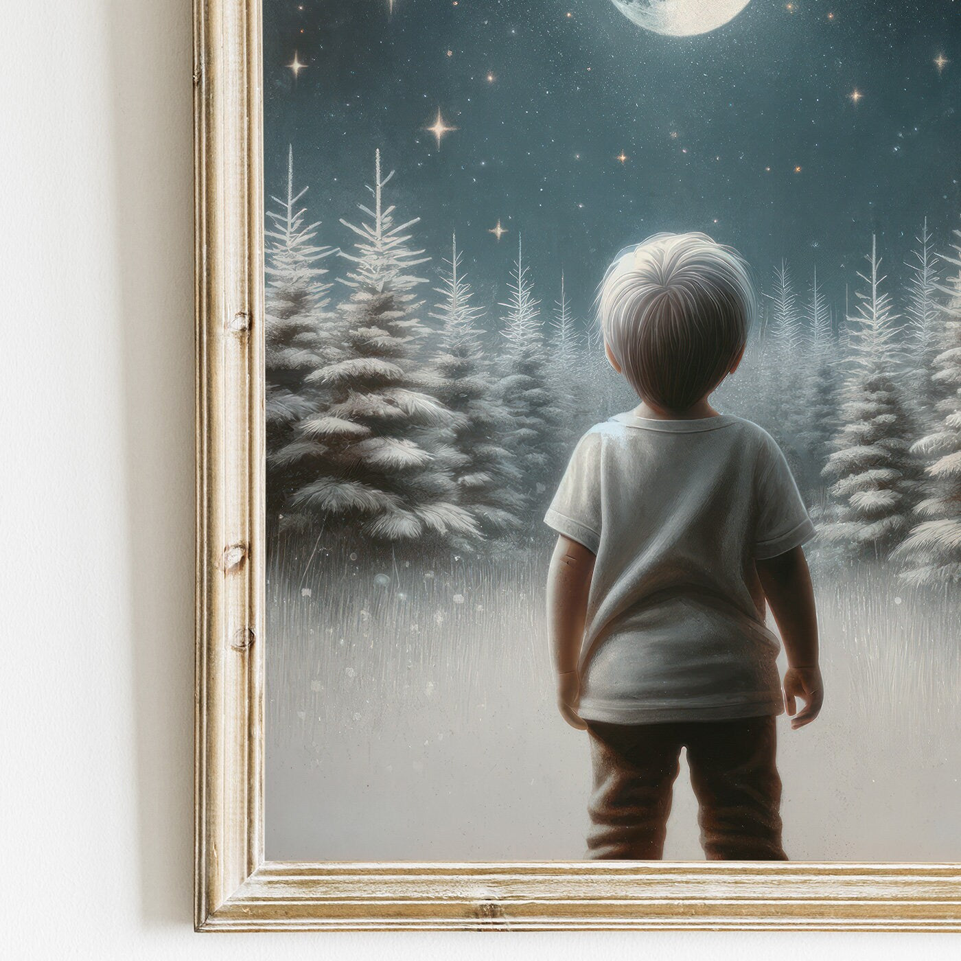 Stars & Moon Nursery Decor, Boys Room Wall Art, Stargazing Print, Moody Art for Kids, Forest Nursery Wall Decor, PRINTABLE Boy Wall Art