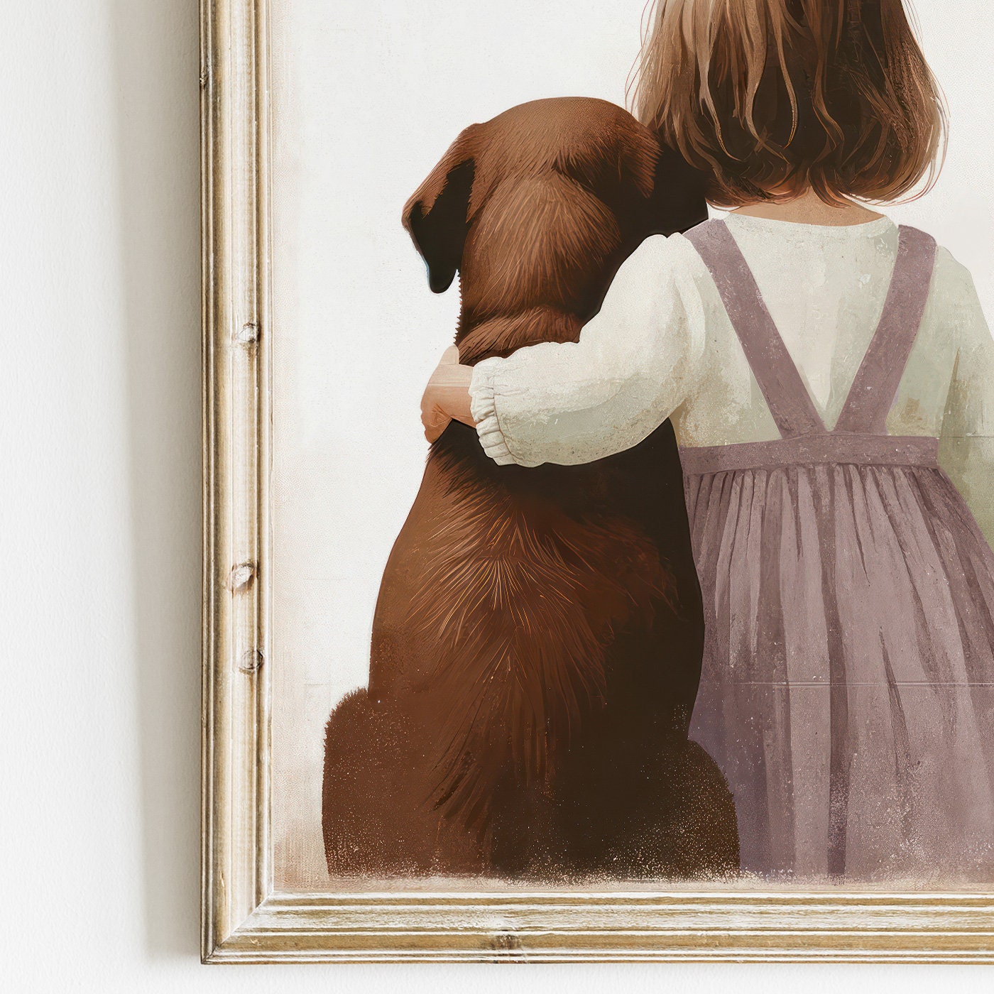 Brown Lab Print, Labrador Nursery Decor Girl & Dog Art Print, Dog Nursery Decor, Labrador Retriever Painting, Printable Dog Decor for Kids