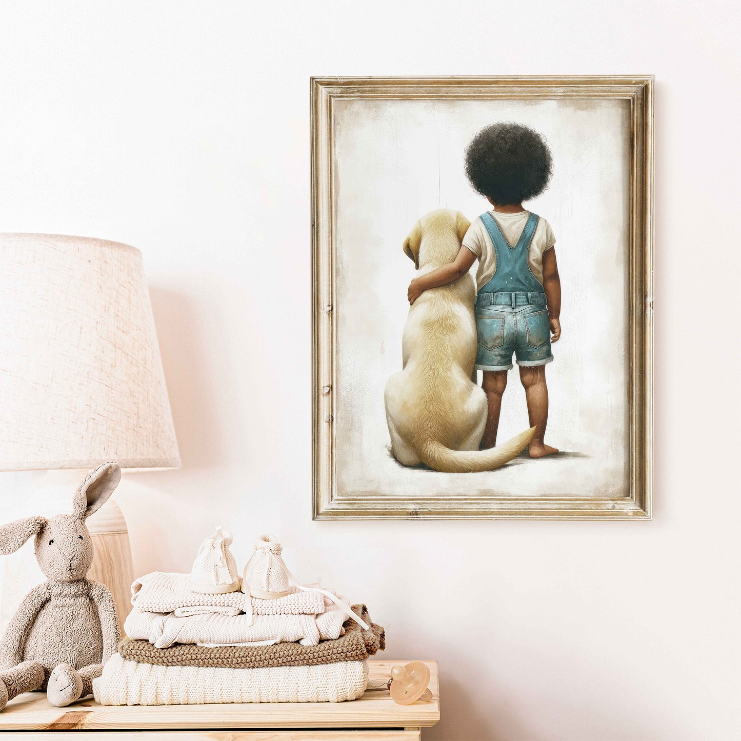 Yellow Labrador Nursery Print, Girl & Dog Art Print, Dog Nursery Decor, Toddler Decor Girl, Black Girl Art, Black Kid,Printable Dog Art Kids