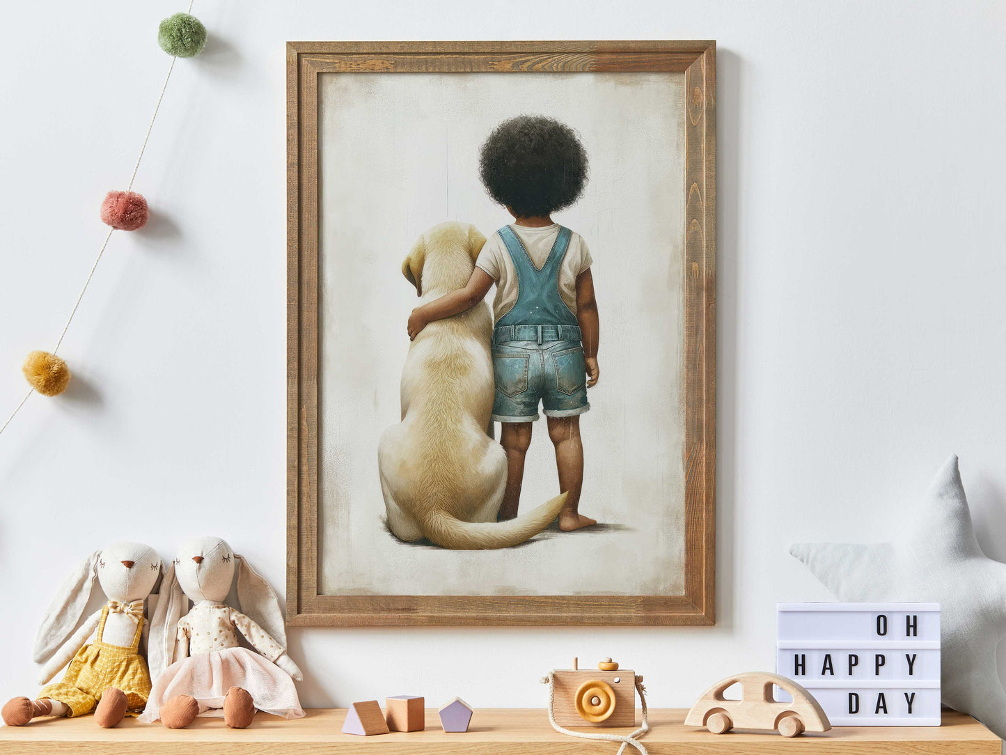 Yellow Labrador Nursery Print, Girl & Dog Art Print, Dog Nursery Decor, Toddler Decor Girl, Black Girl Art, Black Kid,Printable Dog Art Kids