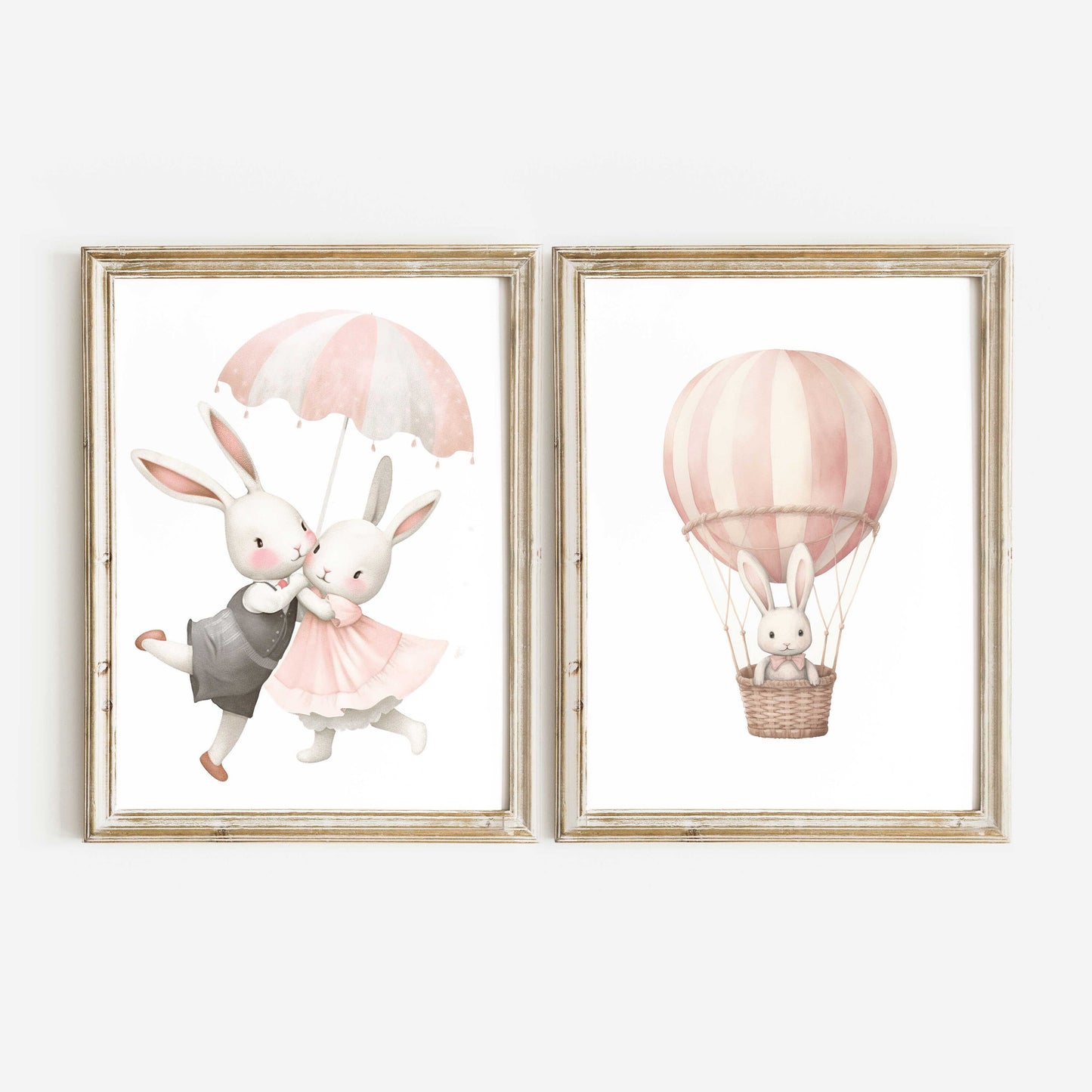 Bunny Nursery Wall Decor, Cute Animal Art for Kids Bedroom, Bunny Nursery Prints Girl's Room, Hot Air Balloon Wall Art, PRINTABLE Girl Art