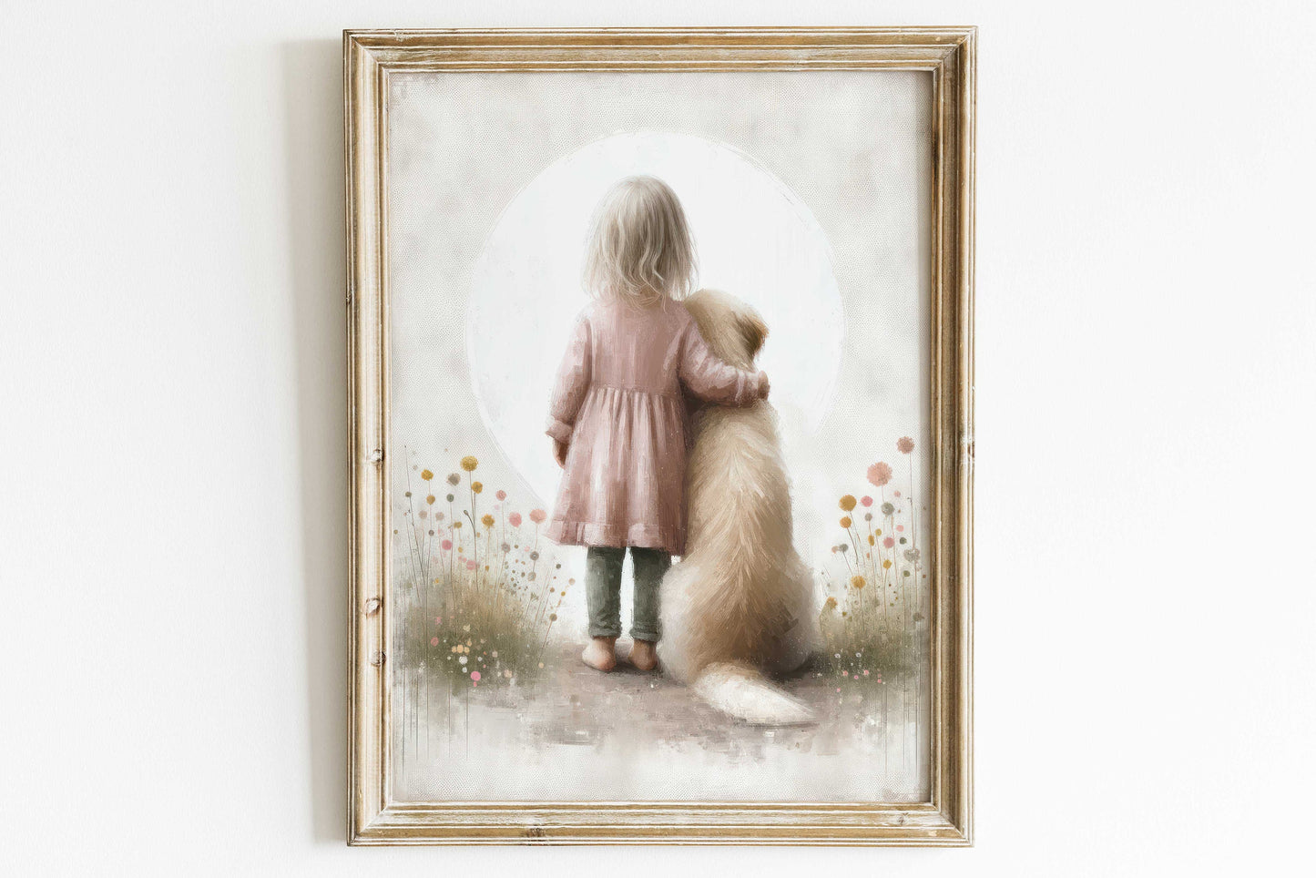 Dog Nursery Decor, Golden Retriever Print, Girl & Dog Art, Girls Room Dog Decor, Toddler Room Decor, Cute Dog Decor Kids, PRINTABLE Dog Art