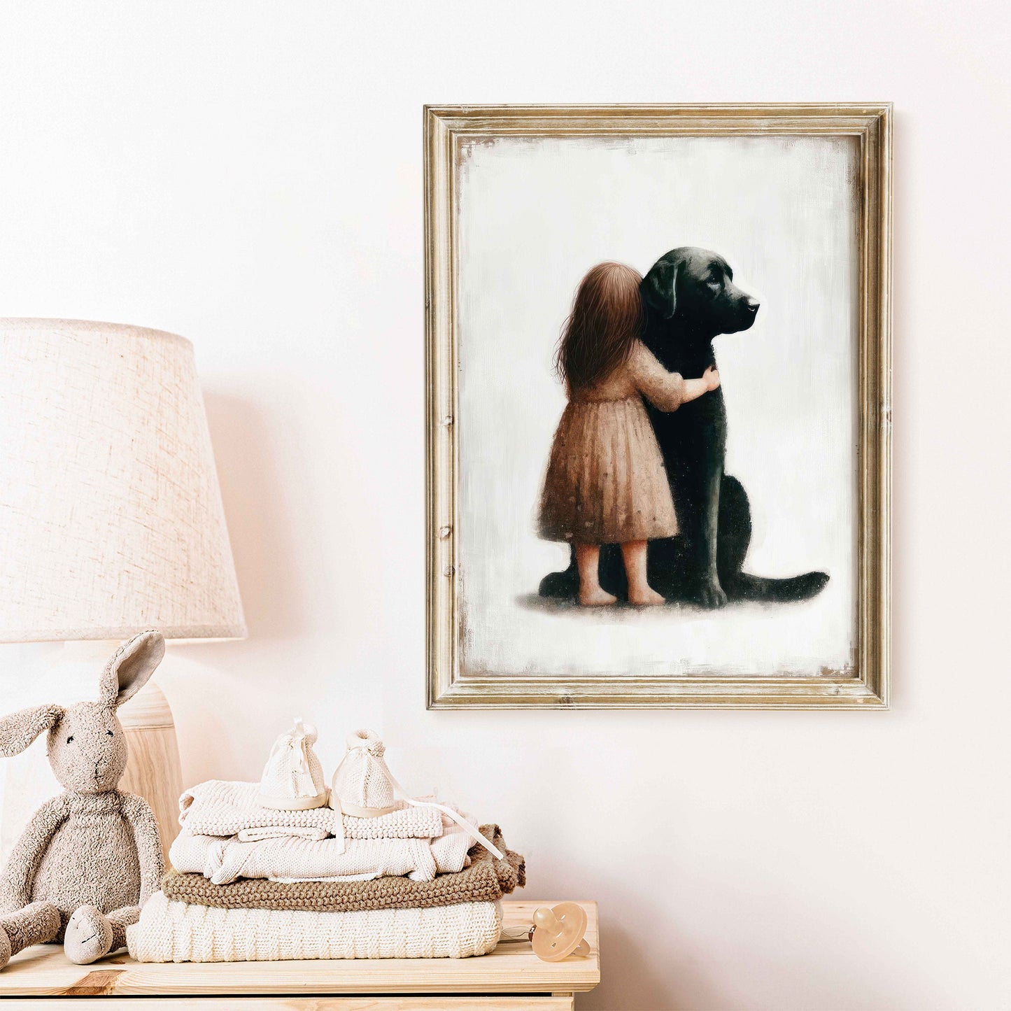 Black Labrador Retriever Nursery Decor, Girl & Dog Art Print, Dog Nursery Decor, Toddler Decor Girl, Puppy Nursery Print,Printable Dog Decor