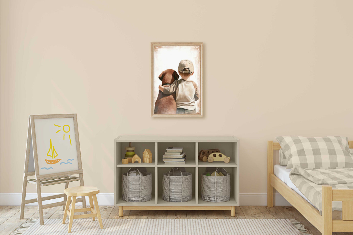 Brown Labrador Retriever Nursery Print, Boy & Dog Art Print, Dog Decor Nursery, Toddler Room Decor, Puppy Nursery Print, Printable Kids Art