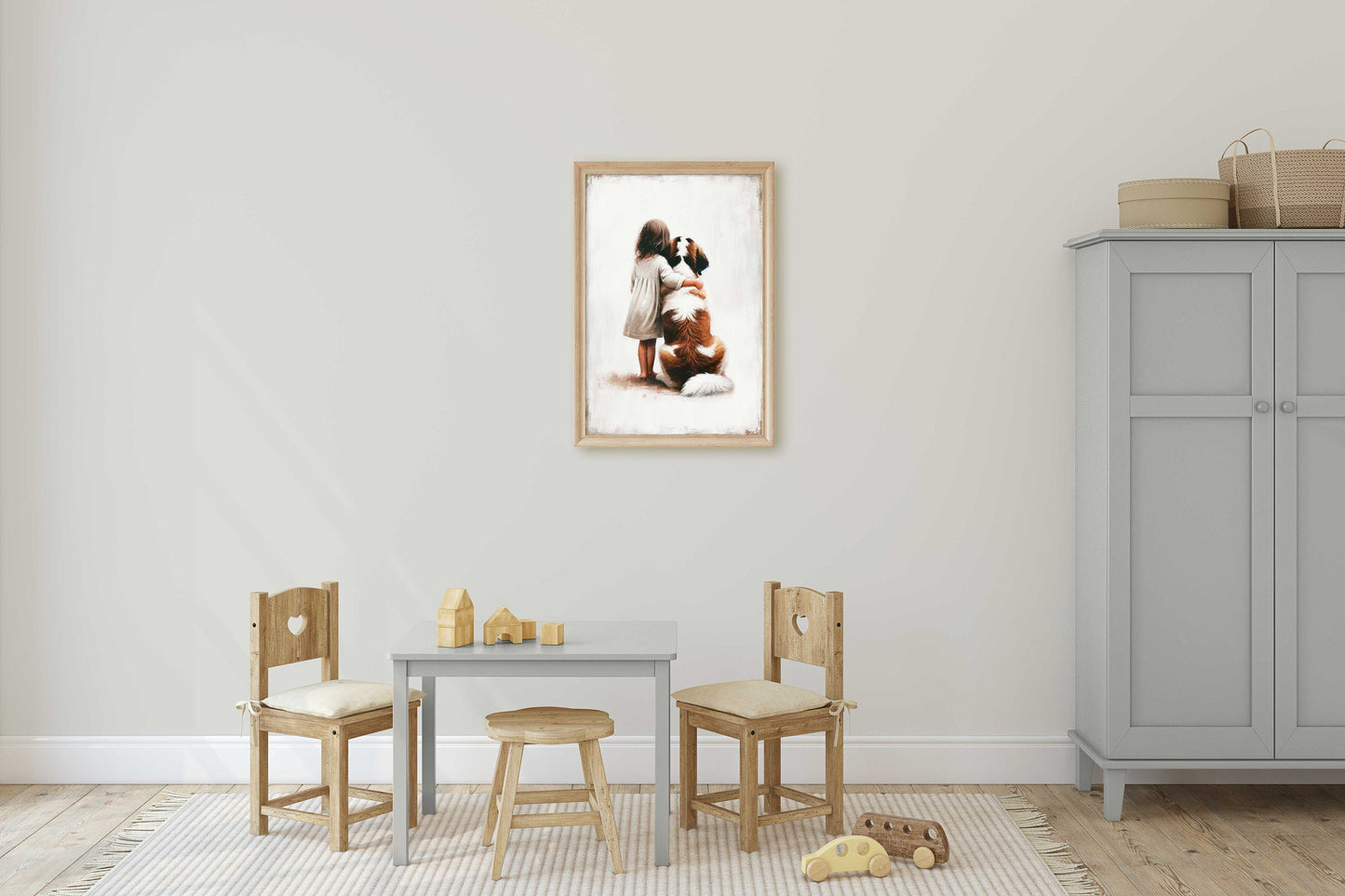 Saint Bernard Print, Dog Nursery Decor, Girl and Dog Art, Girls Room Dog Decor, St. Bernard Painting, Cute Animal Art, PRINTABLE Dog Art