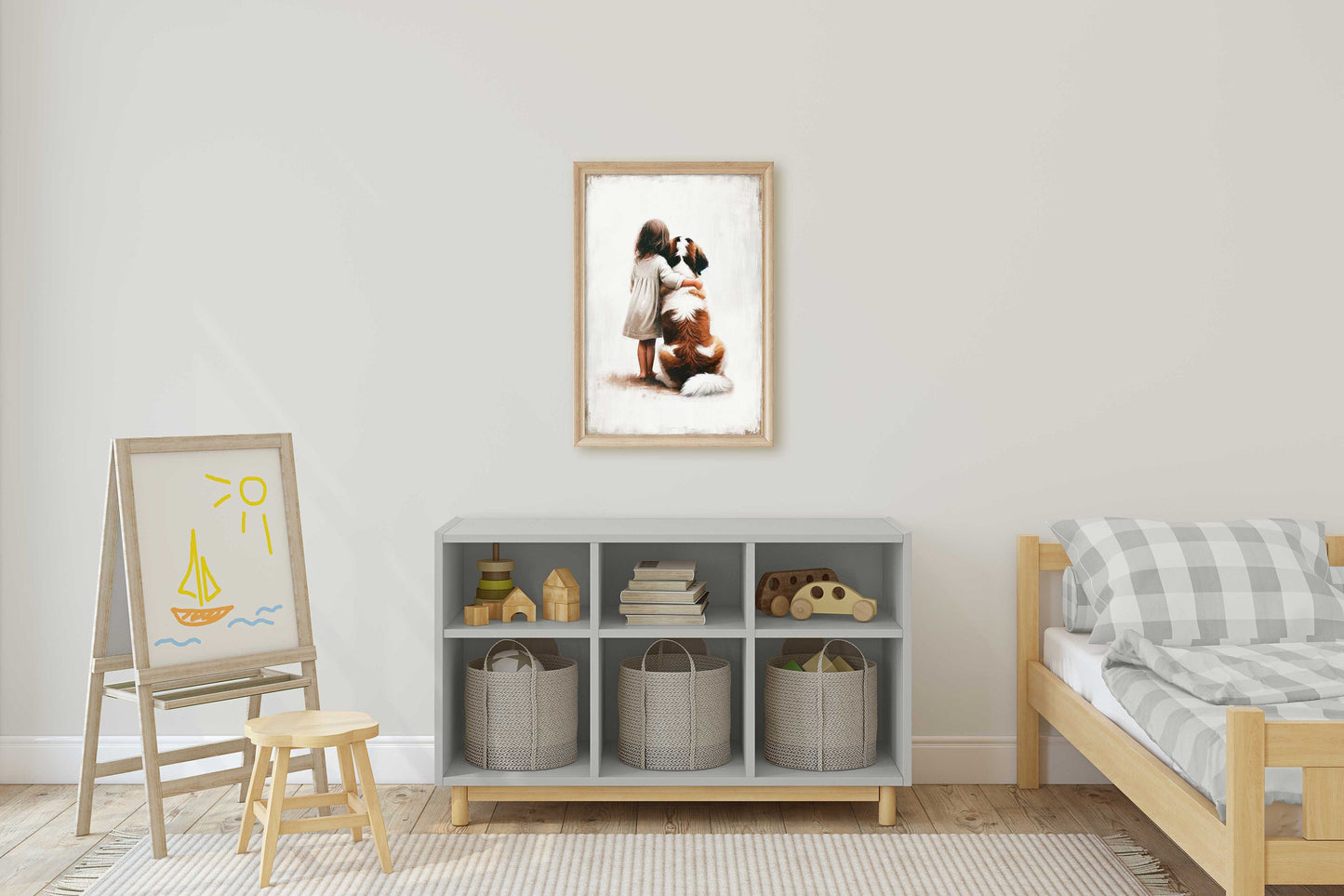 Saint Bernard Print, Dog Nursery Decor, Girl and Dog Art, Girls Room Dog Decor, St. Bernard Painting, Cute Animal Art, PRINTABLE Dog Art