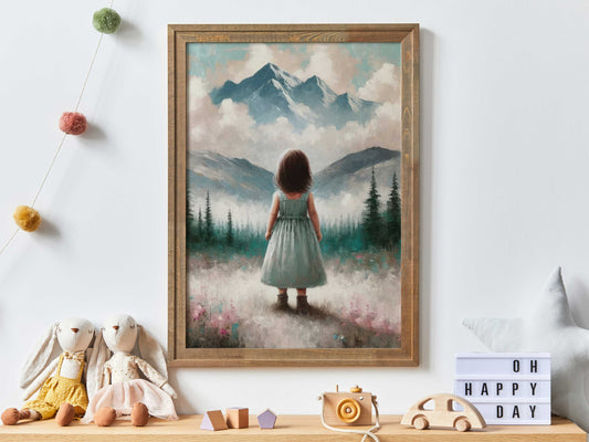 Adventure Nursery Decor Girl, Girl Adventure Print, Mountain Nursery Art, Toddler Room Decor, Girl's Room Wall Art, Printable Girl Wall Art