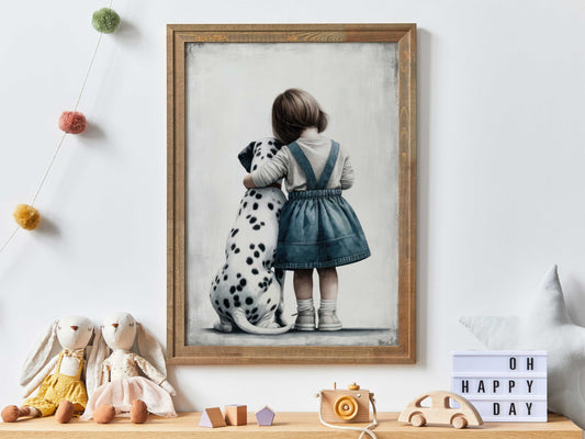 Dog Nursery Decor, Dalmatan Print, Girl & Dog Art, Girls Room Dog Decor, Toddler Room Decor Girl, Dalmation Dog Wall Art, PRINTABLE Dog Art