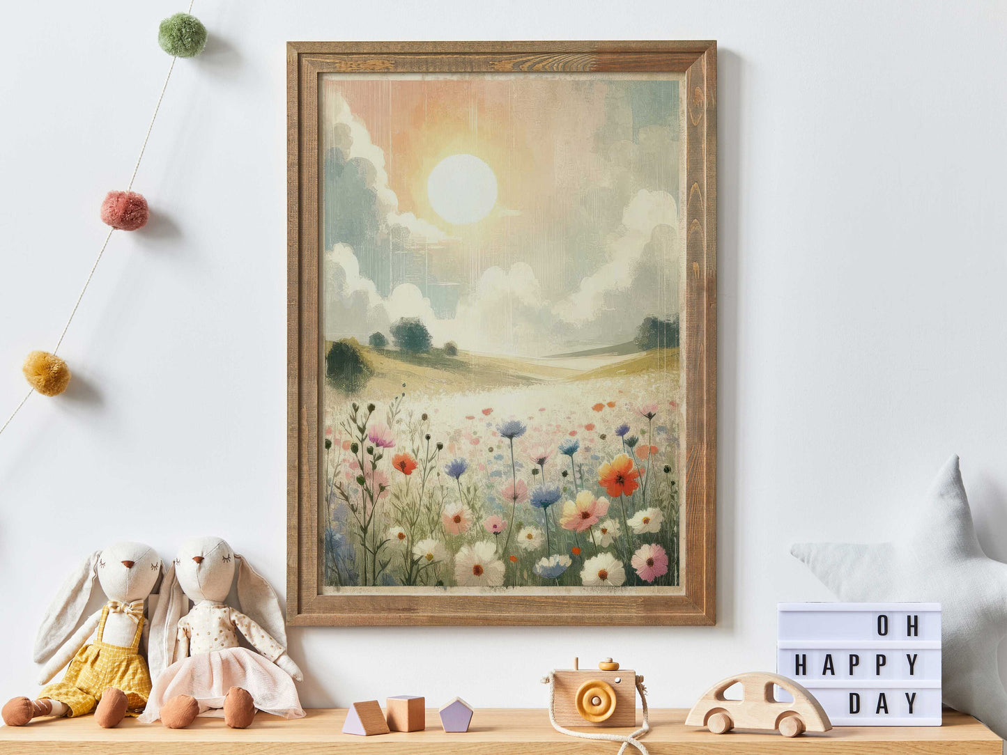 Wildflower Print, Nursery Landscape Print, Countryside Painting, Rustic Nature Painting, Sunset Art Print, PRINTABLE Landscape Wall Art