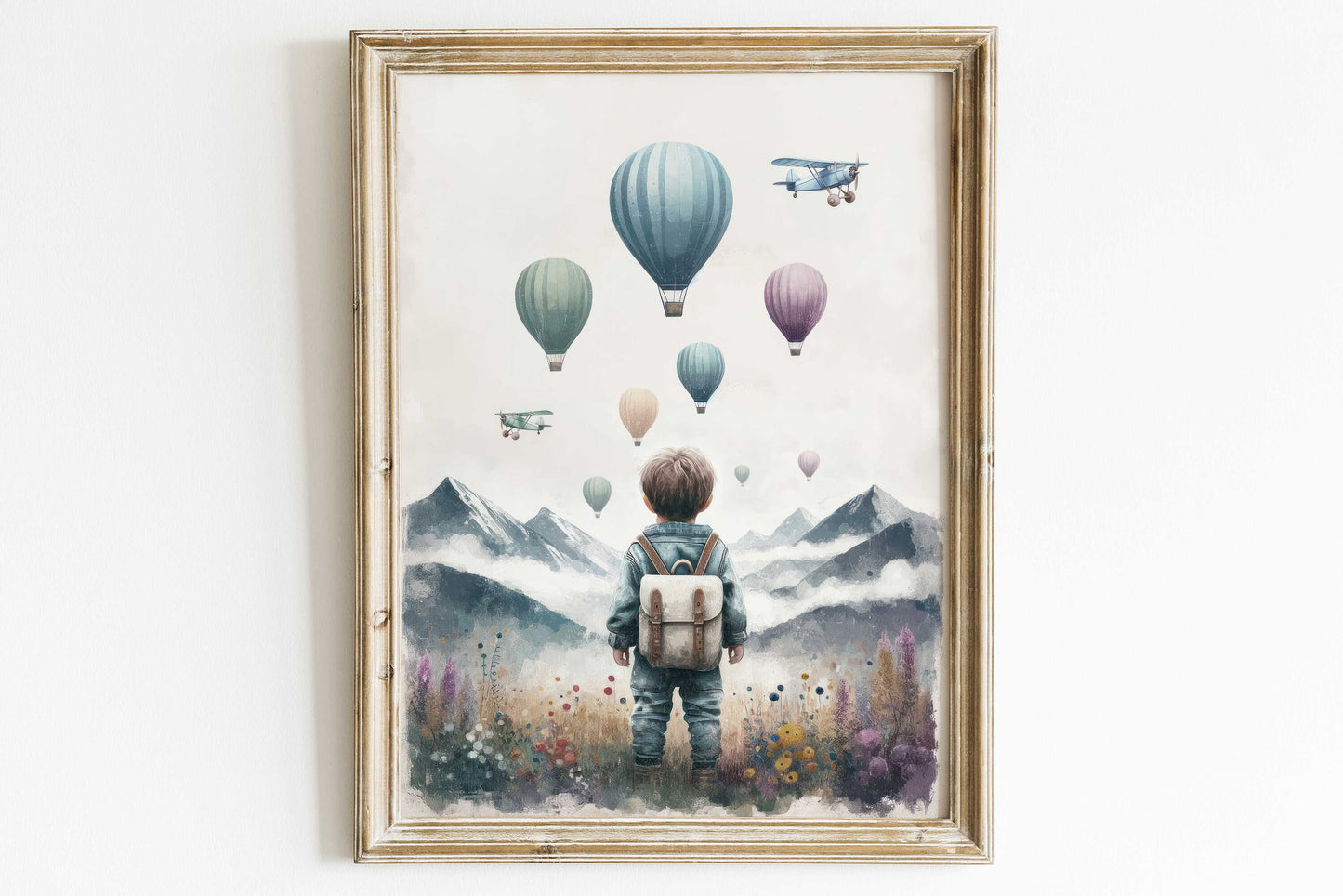 Boy Adventure Nursery Decor, Hot Air Balloons & Airplanes, Mountain Nursery Print, Adventure Awaits, Boys Room Decor, Printable Art for Boys