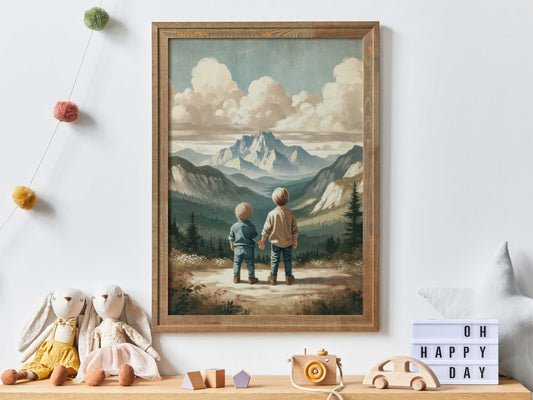 Brothers Room Decor, Boys Adventure Art, Boys Room Wall Art, Nature Wall Art Kids, Brothers Print, Printable Mountain Nursery Decor Children