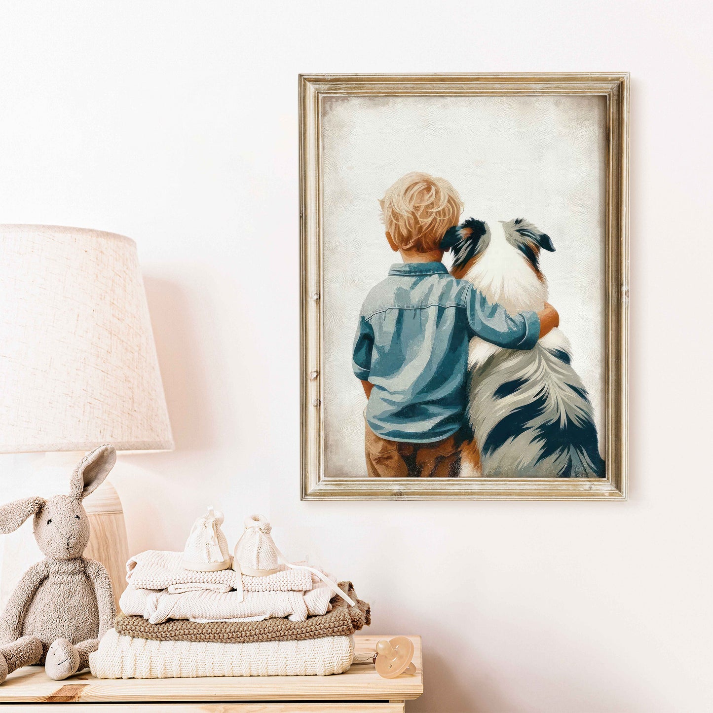 Australian Shepherd Nursery Print, Boy & Dog Art Print, Aussie Print, Dog Nursery Decor, Toddler Decor Boy, Printable Dog Wall Art for Kids