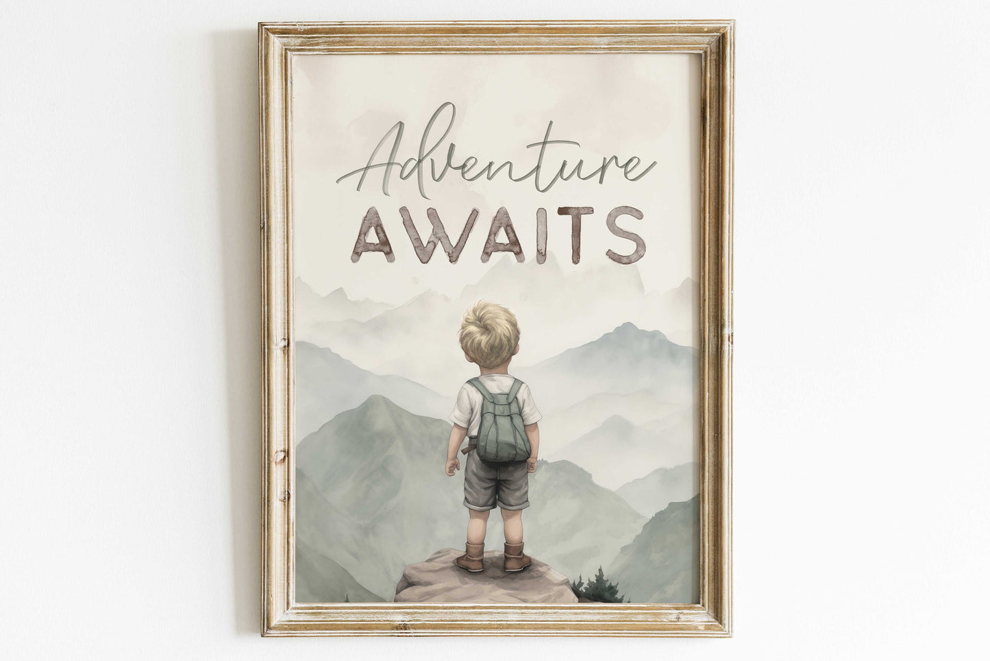 Adventure Awaits, Inspirational Boy Explorer Art, Boy Adventure Nursery, Mountain Nursery Art, Sage Green Nursery Decor, Printable Wall Art