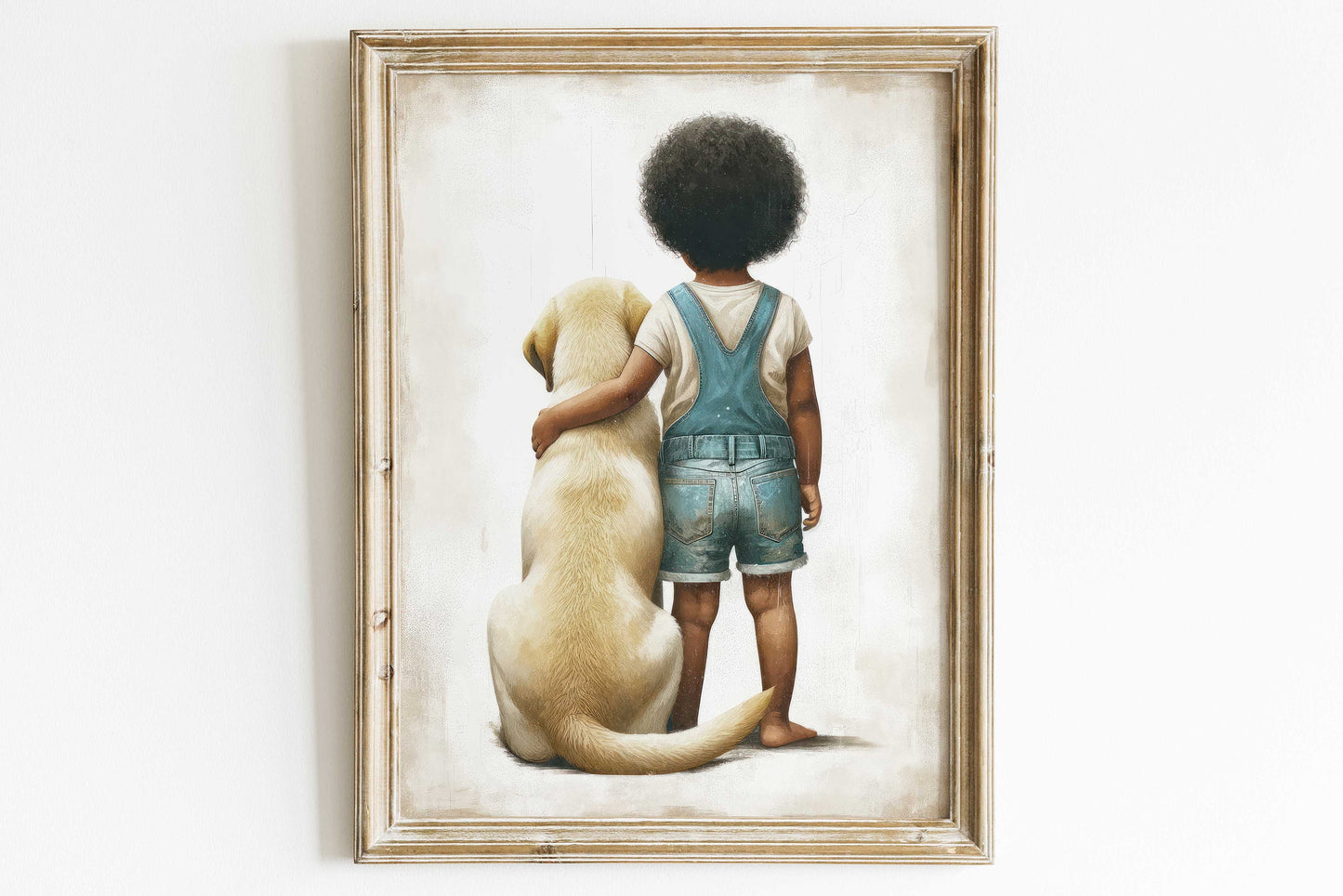 Yellow Labrador Nursery Print, Girl & Dog Art Print, Dog Nursery Decor, Toddler Decor Girl, Black Girl Art, Black Kid,Printable Dog Art Kids