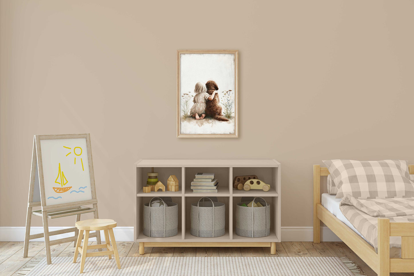 Labradoodle Nursery Print, Girl & Dog Art Print, Brown Labradoodle Painting, Dog Nursery Decor, Toddler Decor Girl, Printable Dog Wall Art