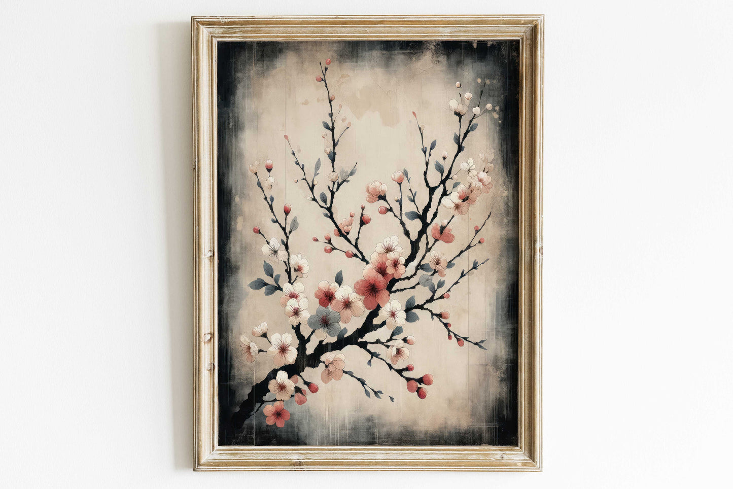 Cherry Blossom Print, Cherry Tree Art Print, Rustic Floral Wall Decor, Pink and Teal Painting, Farmhouse Home Decor, Printable Botanical Art