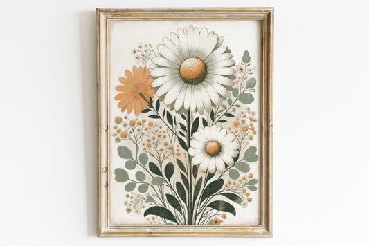 Daisy Flower Print, Daisy Bouquet Print, Wildflower Wall Art, Daisy Painting, Flower Wall Decor, Printable Daisy Flower Nursery Wall Art