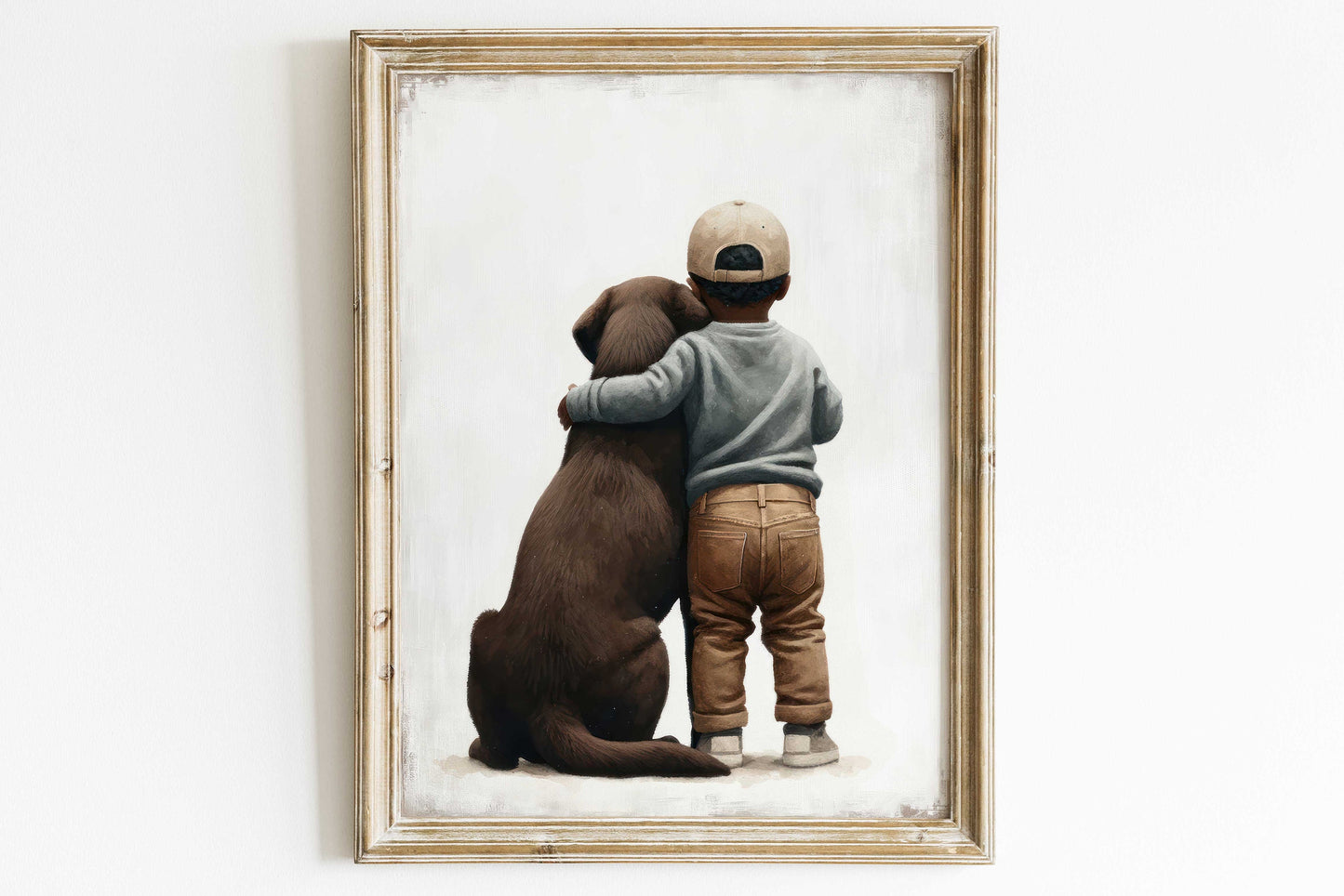 Brown Labrador Retriever Nursery Print, Boy & Dog Art Print, Black Kid Art, African-American Boy Print, Dog Nursery Decor,Printable Kids Art