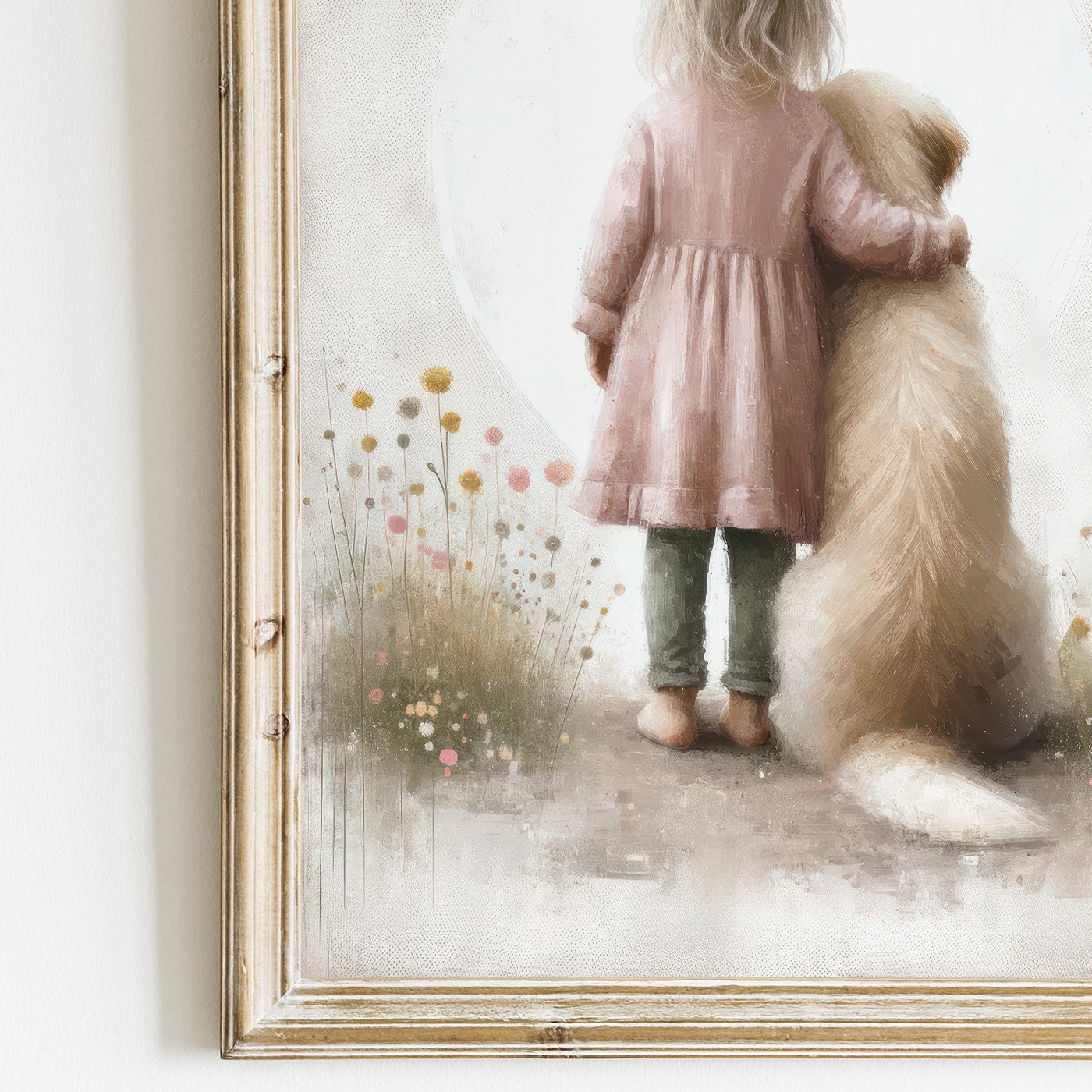 Dog Nursery Decor, Golden Retriever Print, Girl & Dog Art, Girls Room Dog Decor, Toddler Room Decor, Cute Dog Decor Kids, PRINTABLE Dog Art