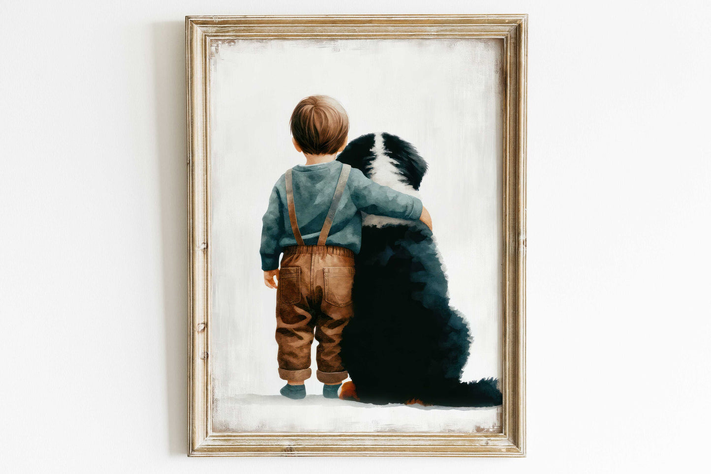 Bernese Mountain Nursery Print, Boy & Bernese Mountain Dog Print, Toddler Room Decor Boy, Boy and Dog Painting, PRINTABLE Dog Nursery Decor