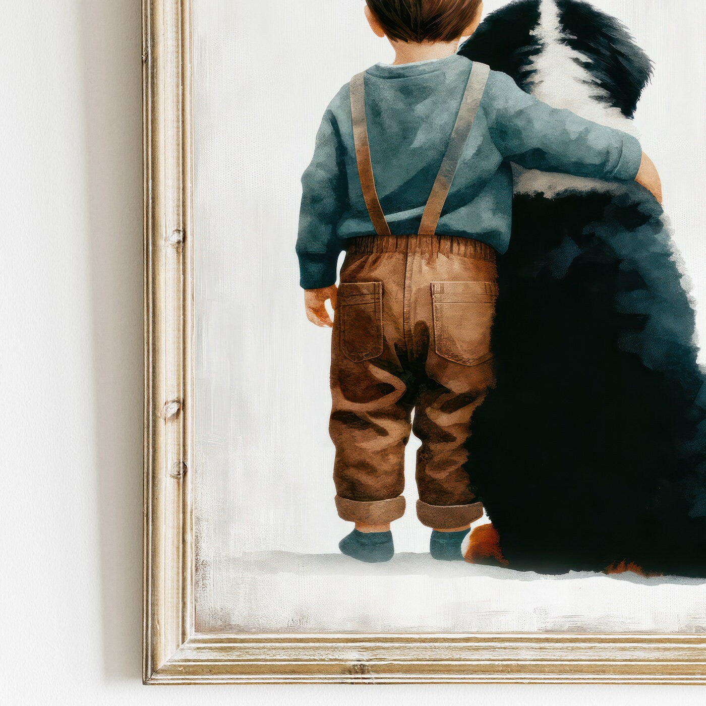 Bernese Mountain Nursery Print, Boy & Bernese Mountain Dog Print, Toddler Room Decor Boy, Boy and Dog Painting, PRINTABLE Dog Nursery Decor