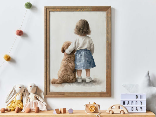 Cockapoo Nursery Print, Girl & Dog Art Print, Cockapoo Painting, Cockapoo Art, Dog Nursery Decor, Toddler Decor Girl, Printable Dog Wall Art