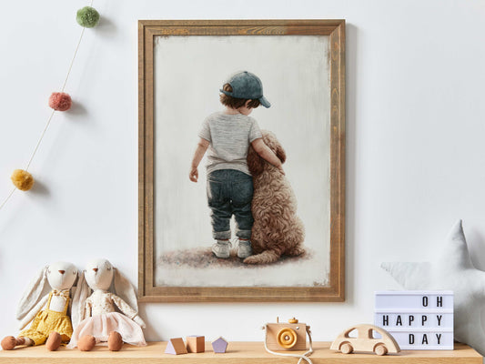 Cockapoo Nursery Print, Boy & Dog Art Print, Cockapoo Painting, Cockapoo Art, Dog Nursery Decor, Toddler Decor Boy, Printable Dog Wall Art