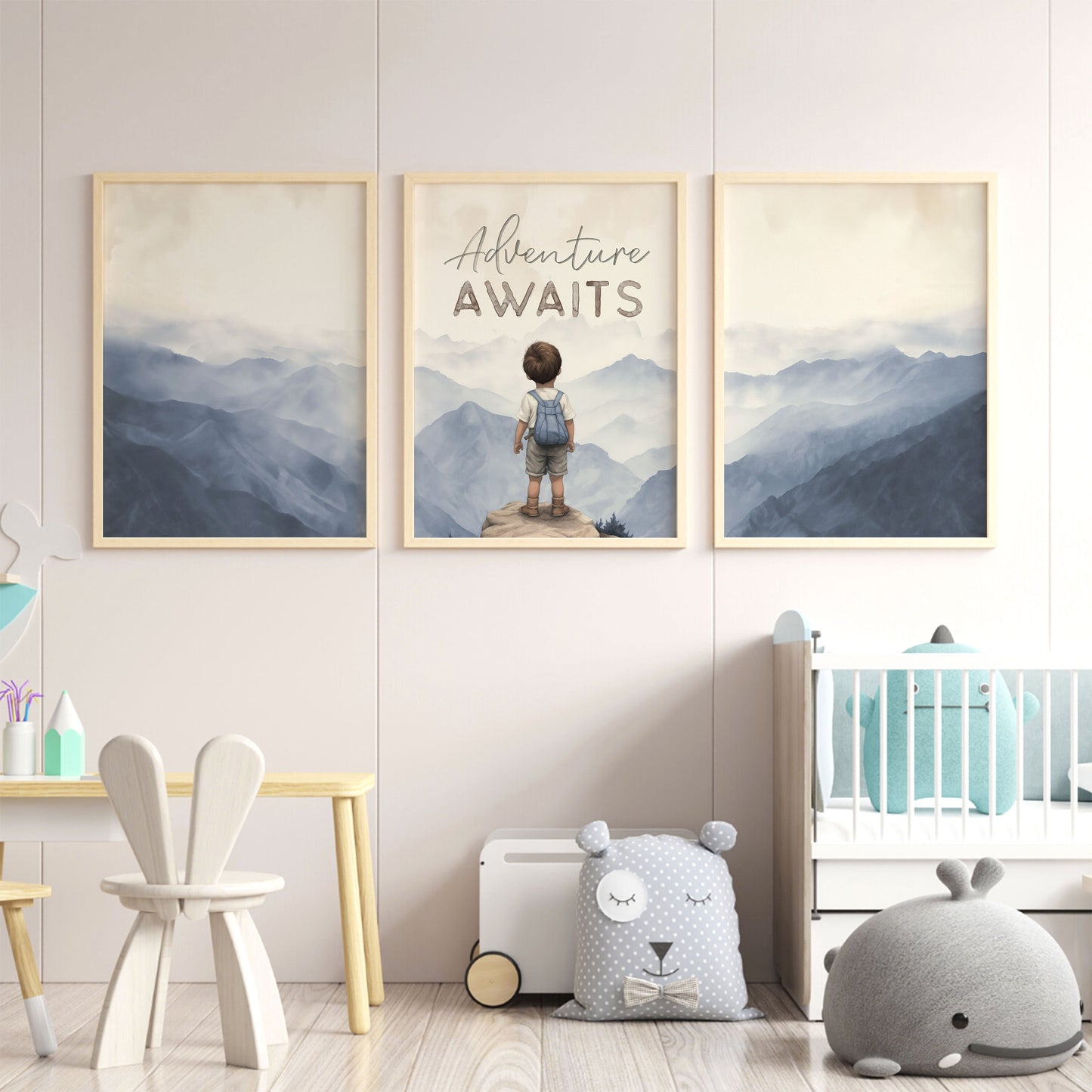 Adventure Awaits Quote Print, Boys Adventure Decor, Nursery Quote Boy, Set of 3, Boys Room Art, Mountain Nursery Art, Printable Nursery Art