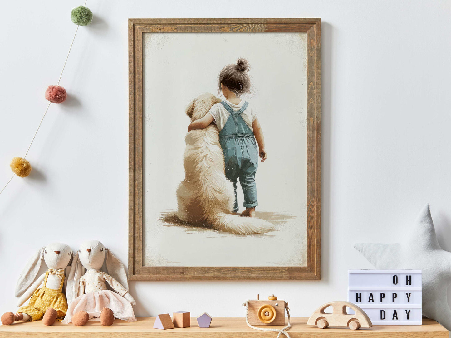 Golden Retriever Nursery Art, Girl and Dog Art, Dog Nursery Decor, Girls Room Dog Decor, Golden Retriever Portrait, PRINTABLE Dog Art