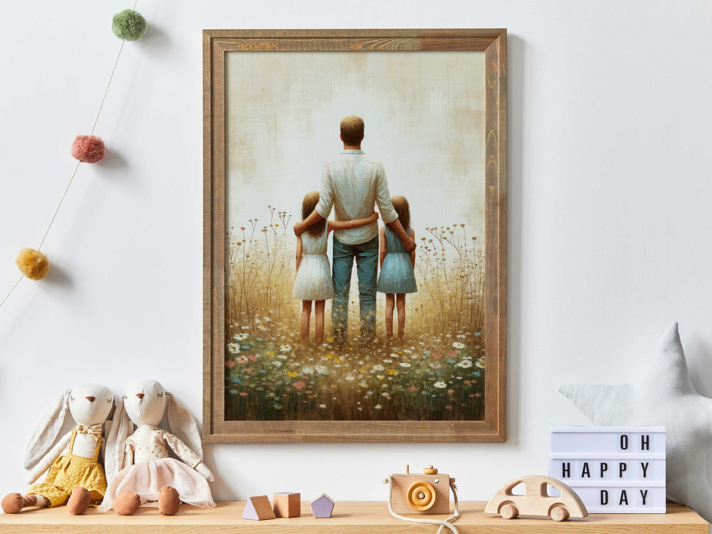 Father & Daughter Print, Gift for Dads, Family Love Wall Decor, Wildflower Nursery Wall Art, Dad and Daughters, Printable Girl Wall Art