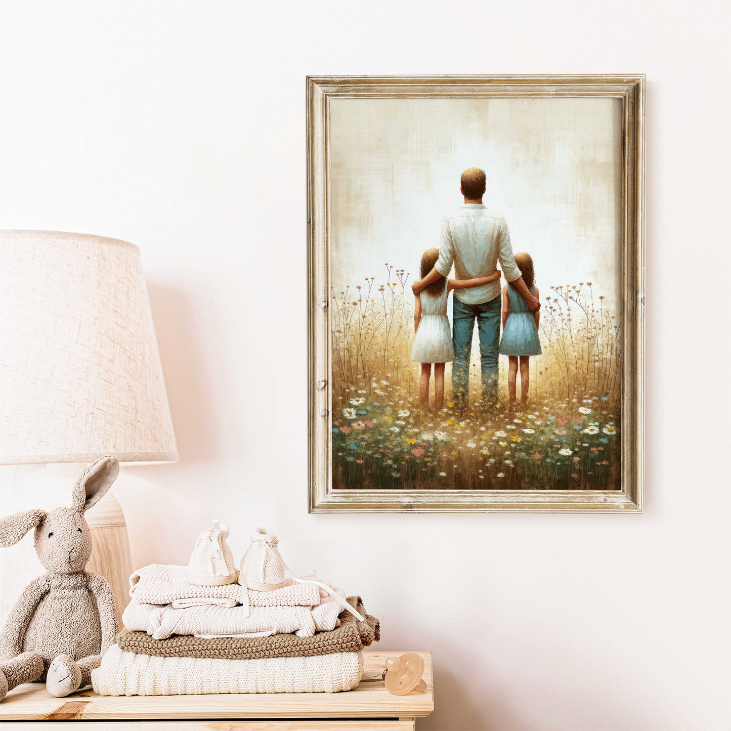 Father & Daughter Print, Gift for Dads, Family Love Wall Decor, Wildflower Nursery Wall Art, Dad and Daughters, Printable Girl Wall Art