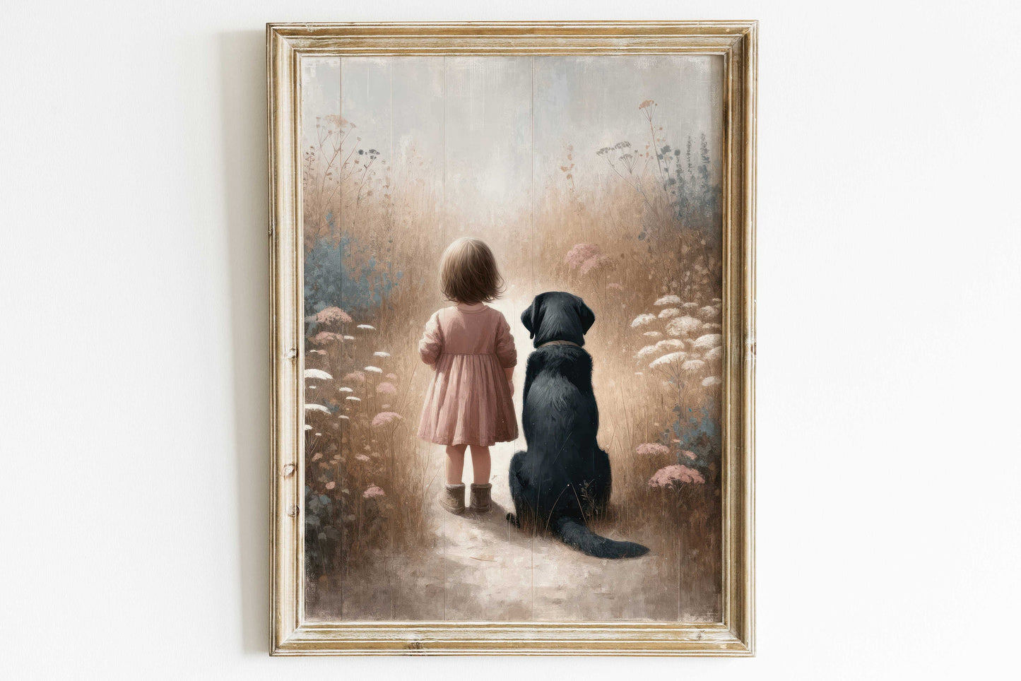 Black Labrador Retriever Nursery Decor, Girl & Dog Art Print, Dog Nursery Decor, Black Lab Print, Labrador Art for Kids, Printable Dog Decor