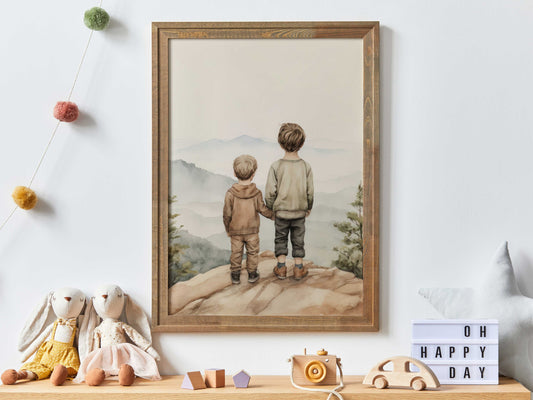 Brothers Room Print, Shared Brothers Bedroom Decor, Brother Adventure Print, Vintage Boy Adventure Art, Printable Mountain Nursery Wall Art