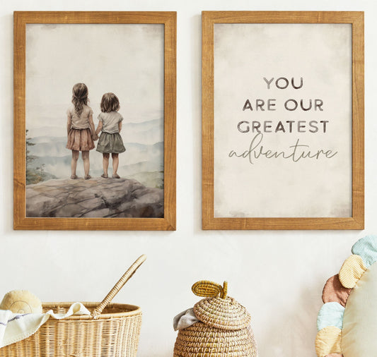 You Are Our Greatest Adventure Print, Sister Room Decor, Sister Painting, Two Daughters Print, Sister Quote Art, Printable Nursery Decor